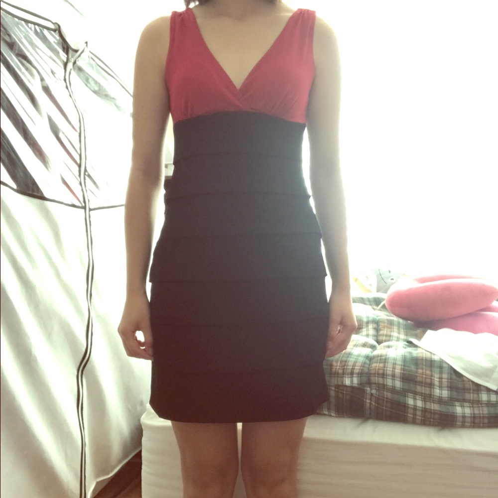 Black and Red Ruffle Bodycon Dress